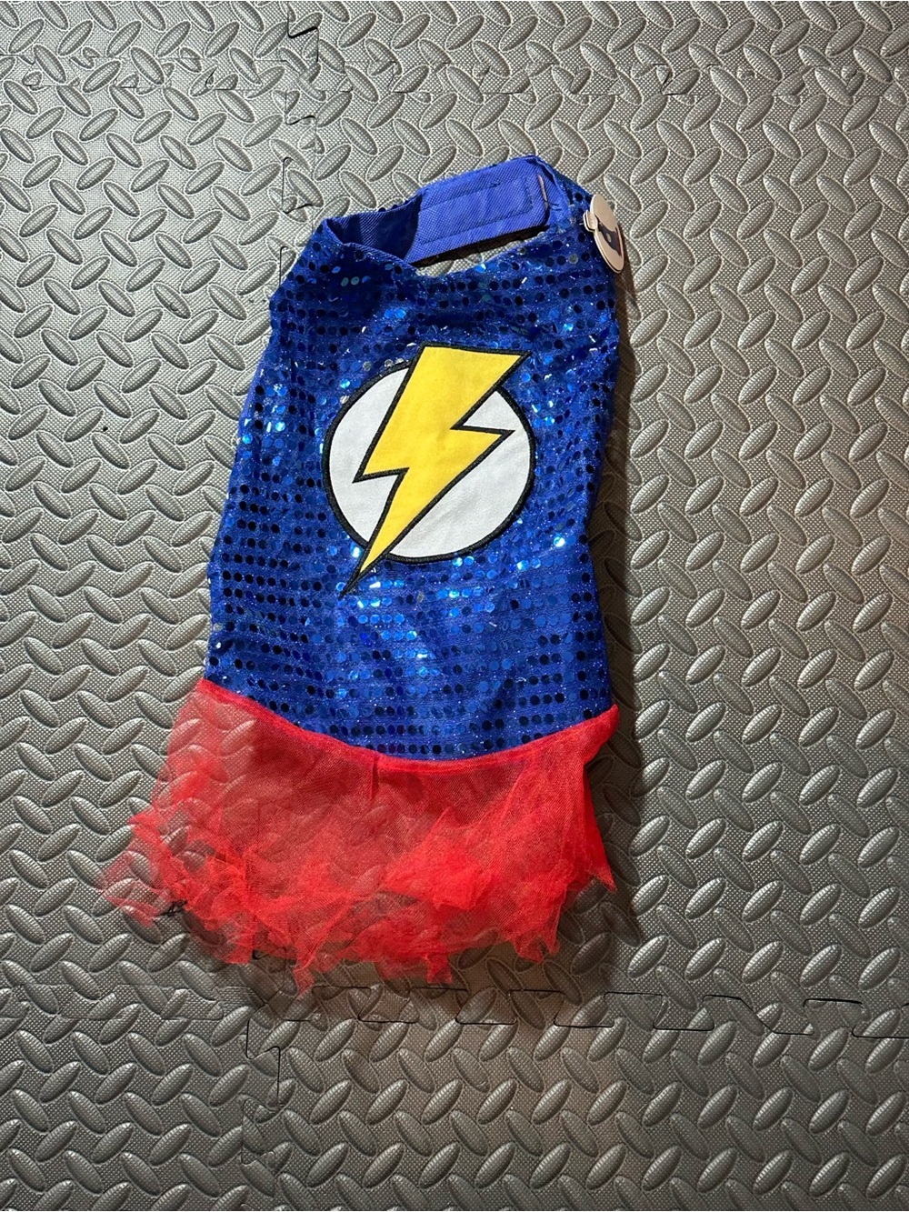 Blue Sequin Lightning pet Costume Dress with Red Tulle size medium